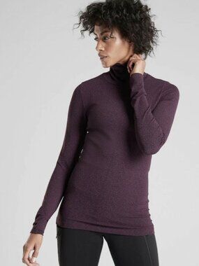 Athleta Flurry Seamless Turtleneck | Burgundy Heather | Size L